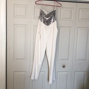 Express White Sequin Embellished jumpsuit